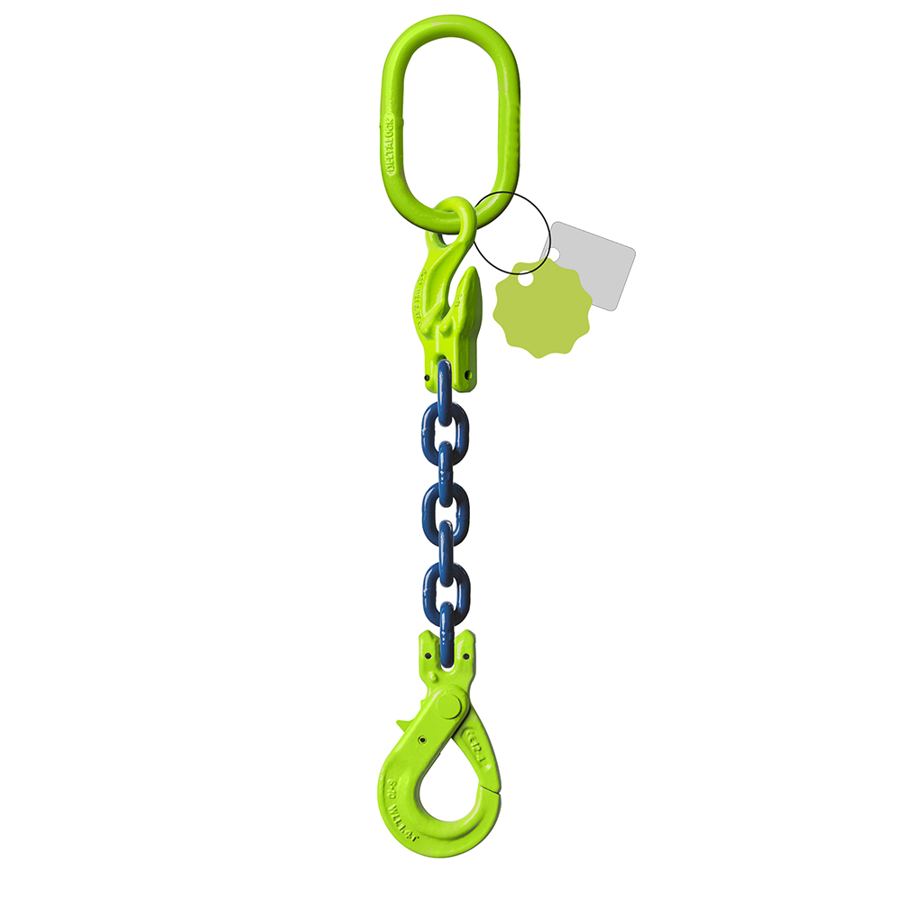 Élingue chaîne 1 brin - Avec crochet de sécurité à chape et crochet raccourcisseur - G100