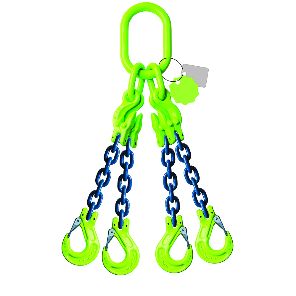 Élingue chaîne 4 brins - Avec crochet à chape et crochet raccourcisseur - G100