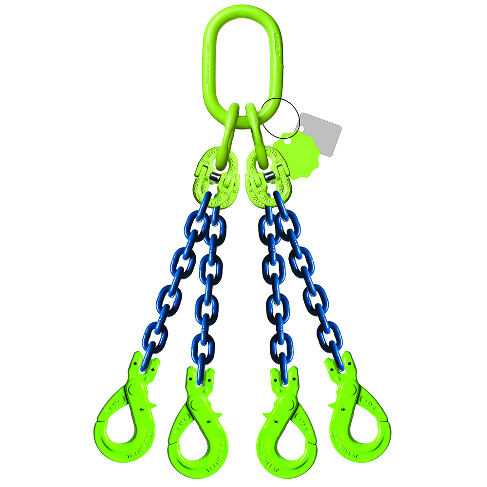 Élingue chaîne 4 brins - Avec crochet de sécurité à chape - G100