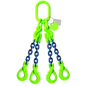 Élingue chaîne 4 brins - Avec crochet de sécurité à chape et crocher raccoucisseur - G100