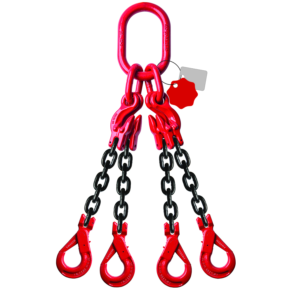 Élingue chaîne 4 brins - Avec crochet de sécurité à chape et crocher raccoucisseur - G80